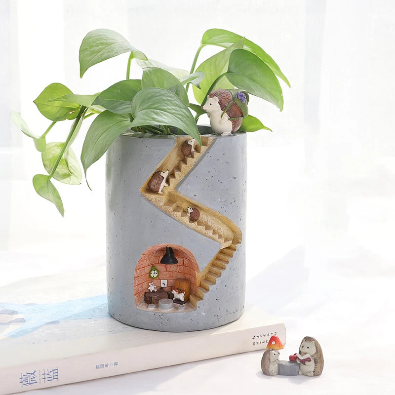 Creative Animal Resin Flower Pots Flowerpot Succulents Planter Water Planting Container Rabbit Hedgehog Pot Desktop Ornament
