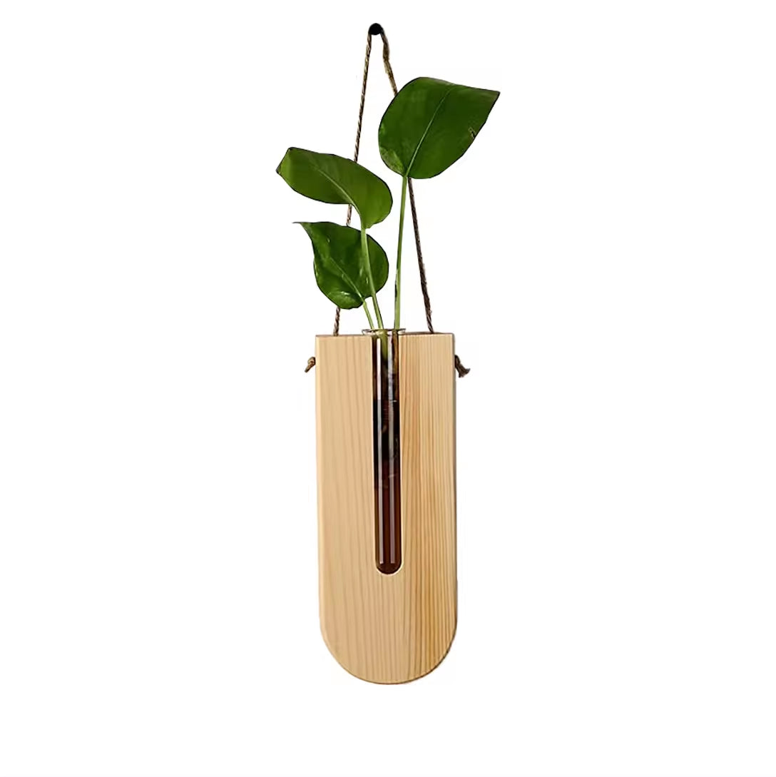 Indoor Wall Wood Vase Planter, Bohemia Flower Propagation Station, Wooden Hanging Planter for Living Room