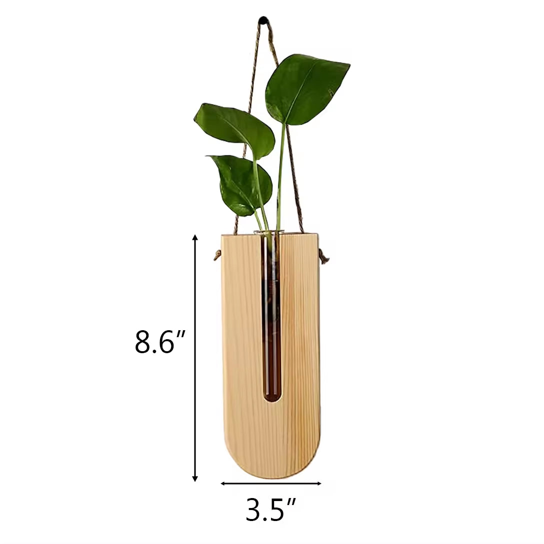 Indoor Wall Wood Vase Planter, Bohemia Flower Propagation Station, Wooden Hanging Planter for Living Room