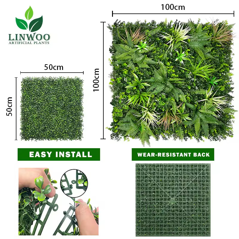 Artificial Wall Plants Panel Vertical Garden Green Plant Wall Artificial Grass Wall with Flowers