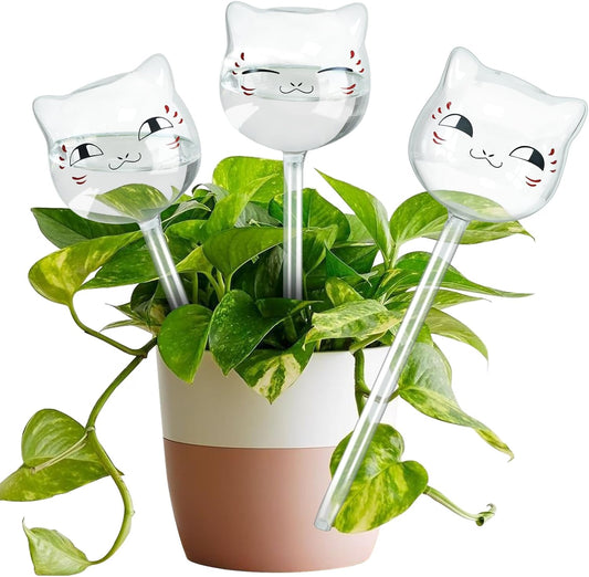 3 PCS Hand-Blown Glass Self Watering Globes,Plant Watering Bulbs,For Indoor Outdoor Plant (Clear Cat)