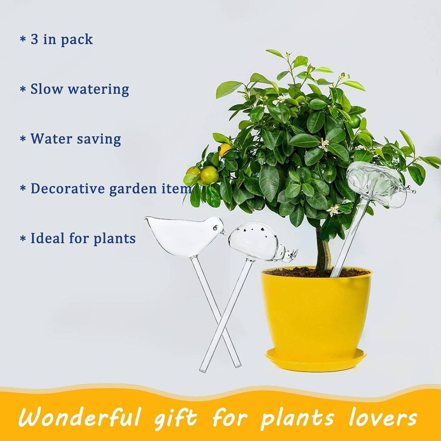 3 Pack Glass Self Watering Globes, Enduring Mini Transparent Plant Watering Bulbs for Indoor and Outdoor (Bird+Butterfly+Beetle)