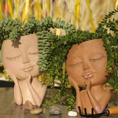 Human Face Resin Flower Pot Creative Succulents Flower Vase Sculpture Ornaments Indoor Outdoor Garden Villa Decoration Crafts