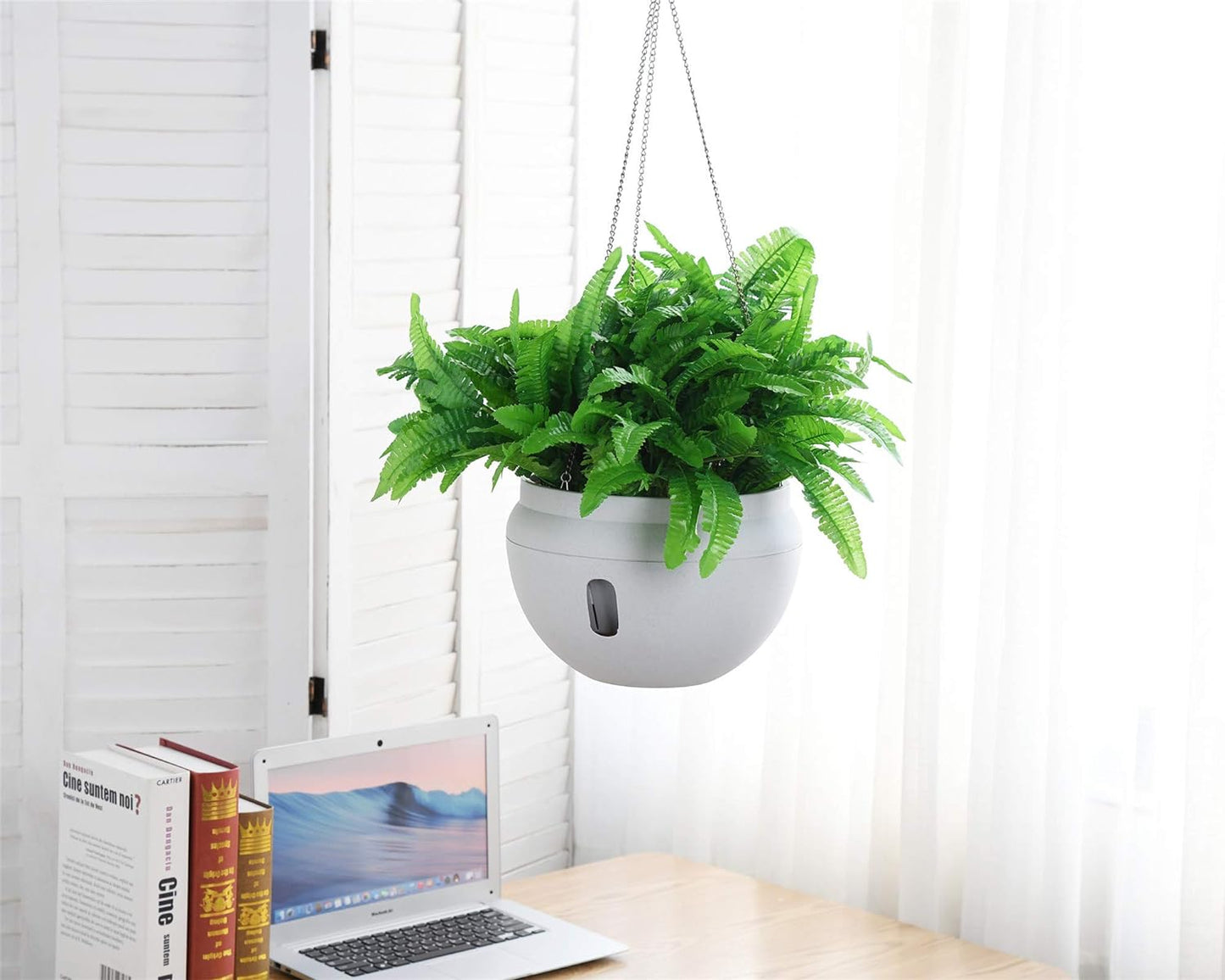 Bowl Shaped Sturdy Plastic Flowerpot, Garden Self Watering Hanging Planter, Creative Water Storage and Release Planter Pot, Indoor Outdoor Decorative Planting Pot